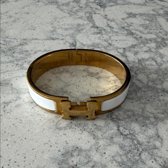 Hermes Accessories - Hermes Gold and White Bracelet